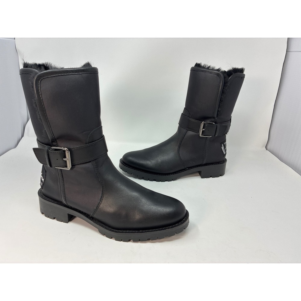 Sam Edelman Moto Boots Jeanie Women 6.5M G0331L3 Black Leather Fur Lined Zip